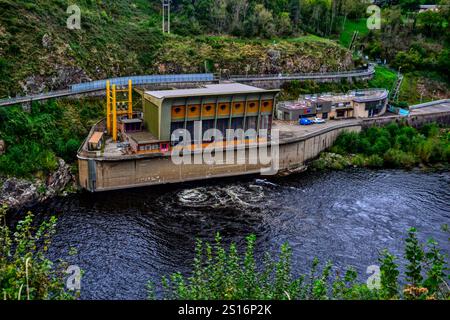 Chambles, France - October 5th 2024 : View of the EDF hydraulic dam of Grangent. This place is an hydroelectric power station. Stock Photo