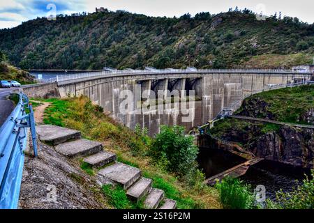Chambles, France - October 5th 2024 : View of the EDF hydraulic dam of Grangent. This place is an hydroelectric power station. Stock Photo