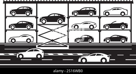 Multi level car parking on highway– vector illustrator Stock Vector