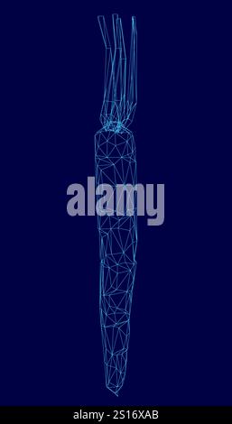 Blue image of a carrot with a blue stem. The carrot is shown in a stylized way. The image has a dreamy, surreal quality to it Stock Vector