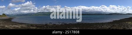 North Wales view from Anglesey, Snowdonia, View over the Menai Straits, Panoramic vista, Snowdonia National Park, Stock Photo