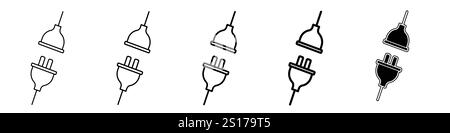 Set of 5 Male Female Plugin icon - 1 Silhouette - 1 unexpanded vector - Outline vector icon of male and female plugs, designed for web use and isolate Stock Vector