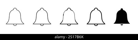 Set of 5 Notification icon - 1 Silhouette - 1 unexpanded vector - Notification bell featuring alert incoming inbox messages along with ringing bell Stock Vector