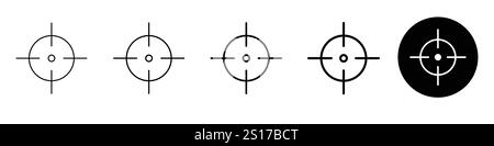 Set of 5 AIM icon - 1 Silhouette - 1 unexpanded vector - Target and destination, aiming and precision with crosshair, gun sight, bullseye black target Stock Vector