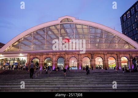 Liverpool Lime Street station lit up in the early evening winter light Stock Photo