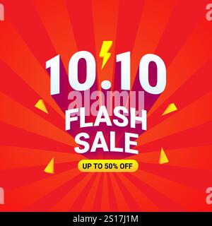 Flash sale promotion with 3D number 10.10 in white color with red circle promotion label 50% discount for advertising campaign on eleven day of eleven Stock Vector