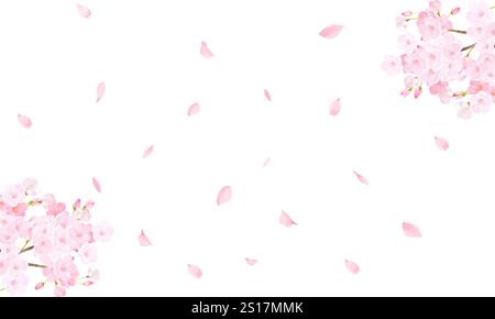 Japanese frame wallpaper background of swaying cherry blossom tree and linen or cotton material tablecloth vector illustration Stock Vector