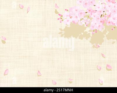 Japanese frame wallpaper background of swaying cherry blossom tree and linen or cotton material tablecloth vector illustration Stock Vector