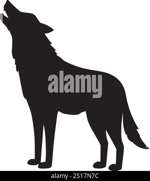 Illustration of, Black Wolf, Howling. Silhouette of a wild wolf animal isolated on white background. Stock Vector