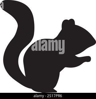 Black silhouette of a squirrel with a bushy tail, facing left on a white background. squirrel silhouette design isolated on white background. Stock Vector