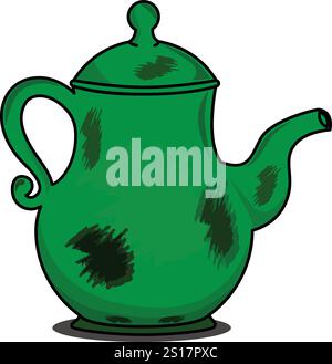 Vector illustration of tea kettle and clay cups. Indian traditional tea cup and kettle with hot tea hand drawing Vector. Indian kettle. Stock Vector
