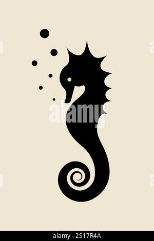 Seahorse Isolated black Logo. Hippocampus Guttulatus Symbol creative vector illustration, icon underwater inspiration, white background Stock Vector
