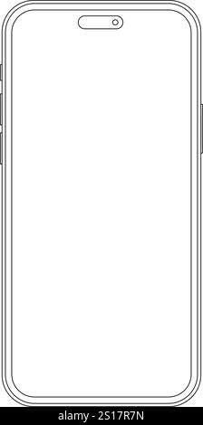 Outline mockup template phone for your project, visual ui app demonstration. High quality stroke line newest version of smartphone illustration. Stock Vector