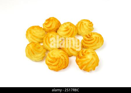 Duchess potatoes close-up, isolated on a white background Stock Photo