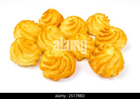 Duchess potatoes close-up, isolated on a white background Stock Photo