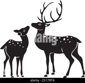 A Set of Deer Silhouettes. set of silhouettes of reindeer. male and female deer isolated on a white background. Stock Vector