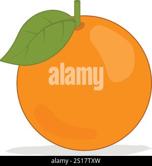 Orange fruit with leaf, flat style vector illustration isolated white background. Stock Vector