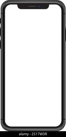 Set smartphone mockup with blank white screen in flat, line and realistic style, detailed mobile phone mockup, black and white models smartphone. Stock Vector