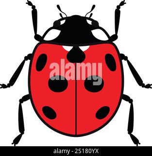 Cute ladybug or ladybird simple flat design red and black. Vector illustration isolated on white background. Stock Vector