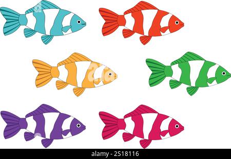 Fish illustration vector bundle. Fish vector cartoon set icon. Vector illustration icon fish food on white background. Fish illustration vector bundle Stock Vector