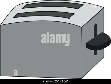 Grey toaster for toasted bread for breakfast inside isolated on blue background. Roasted toast. Vector. Stock Vector