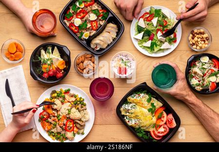 Lunch breack in modern office, top view Stock Photo