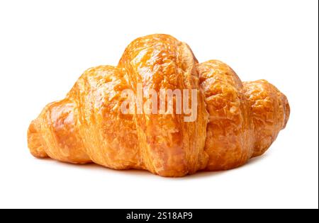Side view of brown or golden croissant is isolated on white background with clipping path. Stock Photo