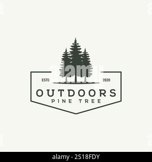 vintage outdoor pine tree vector logo design Stock Vector