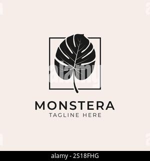 Tropical plant leaves logo. Monstera leaves logo design. Vector illustrations. Stock Vector