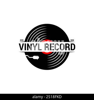 Retro vinyl records badges logo template. Vector music icon or emblem. Stock Vector