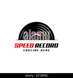 fast vinyl record, logo design template Stock Vector