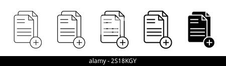 Set 5 documents icons 1 unexpanded vector 1 silhouette, Line icons of paper documents, including file icons, folded papers, and written pages Stock Vector