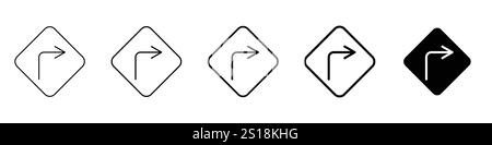 Set 5 right turn arrow icons 1 unexpanded vector 1 silhouette, A set of line arrow icons featuring circular and directional arrows in a thin, editable Stock Vector