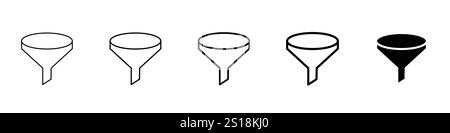 Set 5 filter icons 1 unexpanded vector 1 silhouette, Filter icon, funnel symbol, sorting icons, ascending and descending sort sign, filter button icon Stock Vector