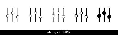 Set of 5 Equalizer icon - 1 Silhouette - 1 unexpanded vector - A trendy line collection of vector icons for settings and setup design. Equalizer icon Stock Vector