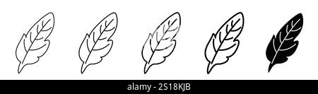 Set 5 feather icons 1 unexpanded vector 1 silhouette, Bird feather icon set, flat style feathers vector collection, pen icon, black quill feather silh Stock Vector