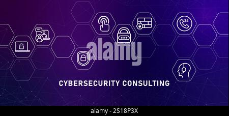 Cybersecurity consulting service gradient header information consultant professional solution for company information technology cyber security Stock Vector