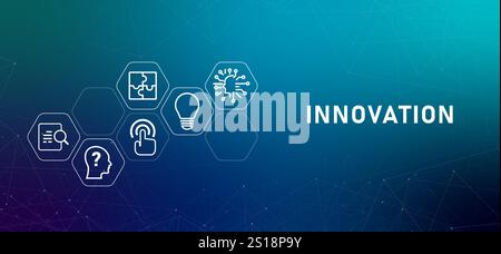Innovation gradients header illustration concept innovative idea strategy plan future impact company strategic research and technology for business Stock Vector