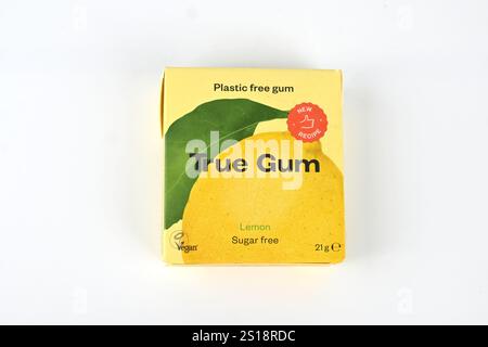 True Gum plastic free chewing gum lemon sugar free – Wales, UK  – 12 December 2024 Stock Photo