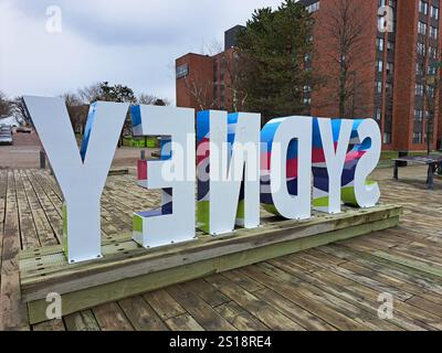 Welcome to Sydney sign at the waterfront in Sydney, Nova Scotia, Canada ...