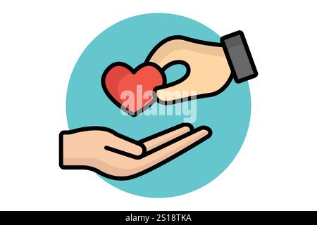 Caring icon. colored outline icon style. hand giving with heart. icon related to charity. donation elements vector illustration Stock Vector