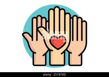 Volunteers icon. colored outline icon style. hand with heart. icon related to charity. donation elements vector illustration Stock Vector