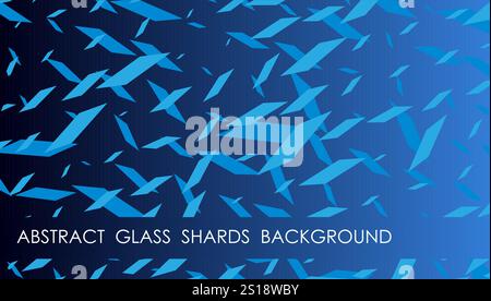 Horizontal flying glass shards abstract background with sharp blue pieces, cover, site presentation in HD format. UI template layout for web design of Stock Vector