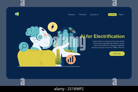 Electrification concept. Innovative AI technology integrating with power systems to enhance urban energy efficiency. Vector illustration. Stock Vector
