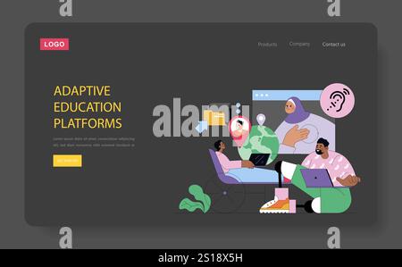 Adaptive Education Platforms concept. Diverse students engaging in ...