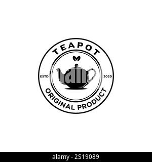 vintage Teapot logo label design vector illustration Stock Vector