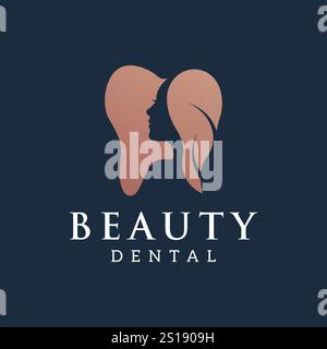 Oral Facial logo design, dentist dental tooth teeth shape and silhouette of beauty woman face. Stock Vector