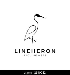 Heron logo line art monoline outline design vector illustration Stock Vector