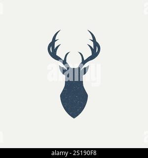 Hand drawn deer head, deer head silhouette textured vector illustration. - Vector Stock Vector