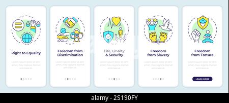 Social equality freedom onboarding mobile app screen Stock Vector